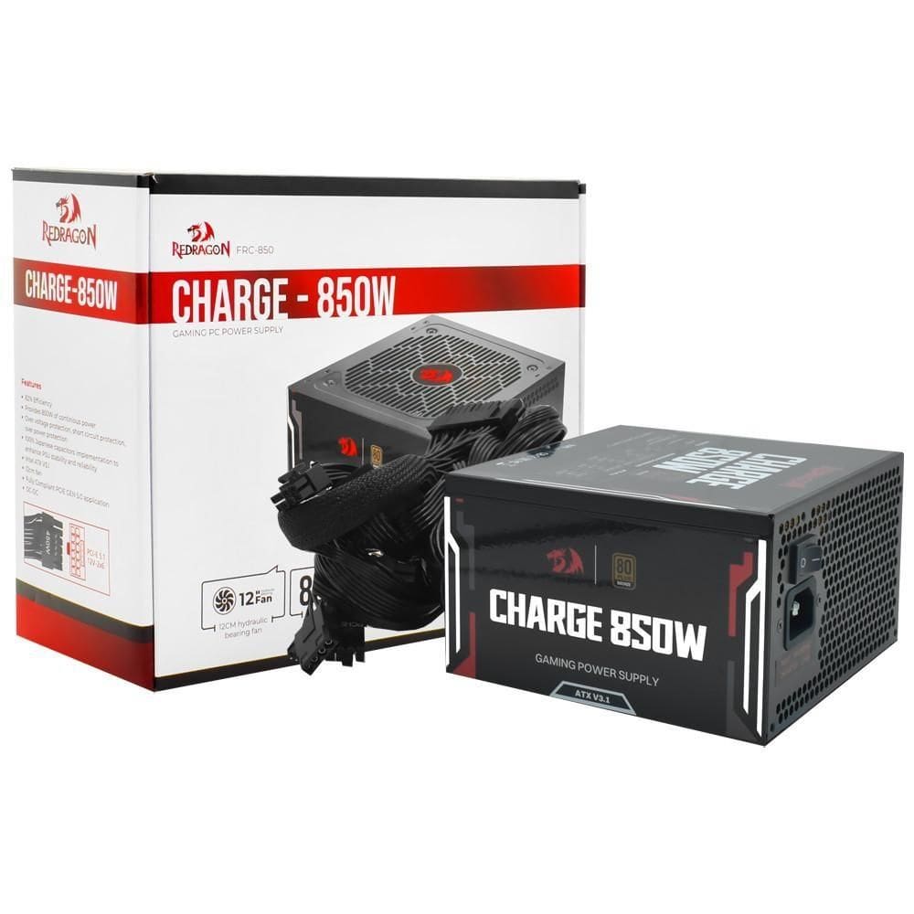 Fonte PC 850W Redragon Charge 80 Plus Bronze, Capacitores 100% Japoneses, FRC-850W