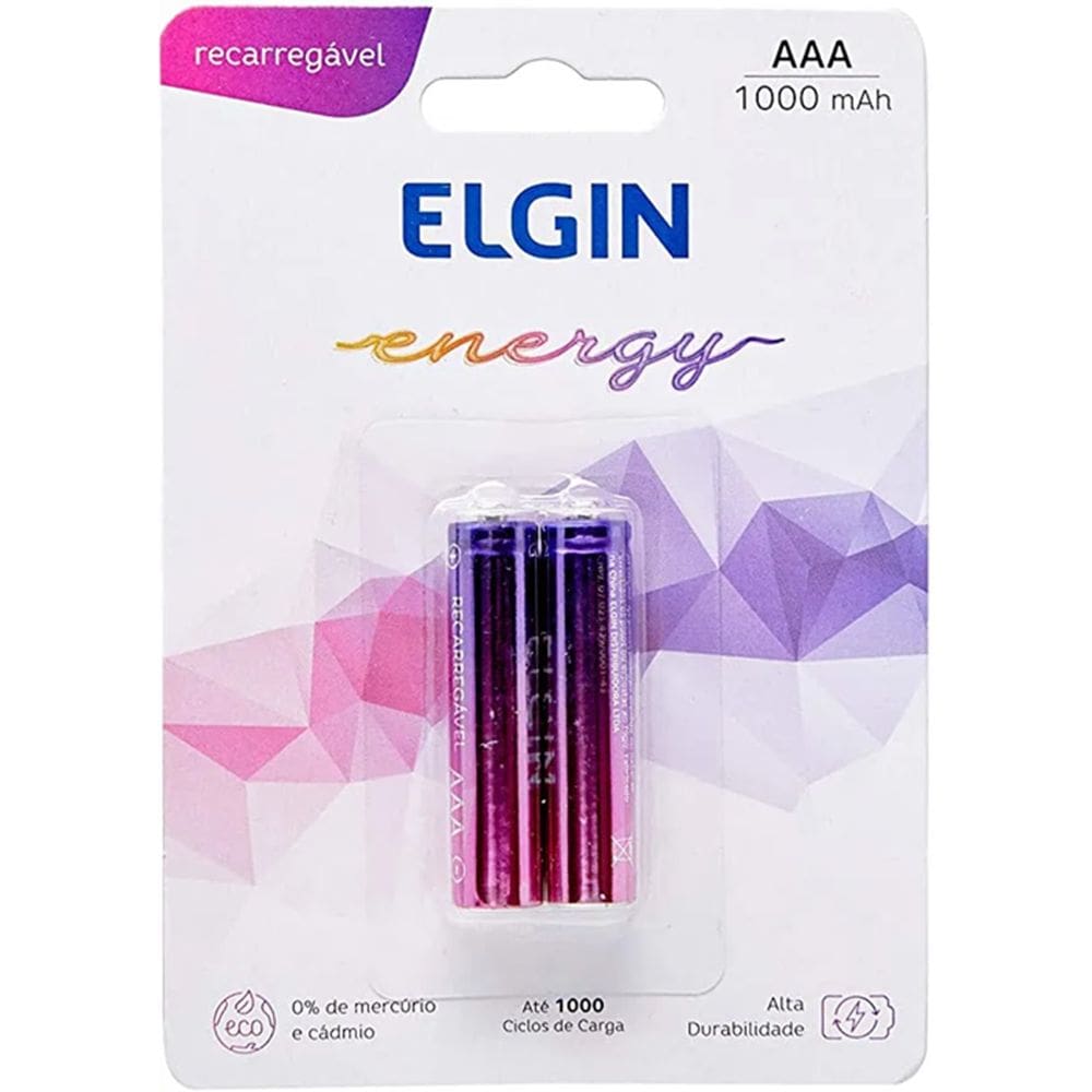 Pilha Recarregável Elgin AAA 1000mAh Blister 2 unid
