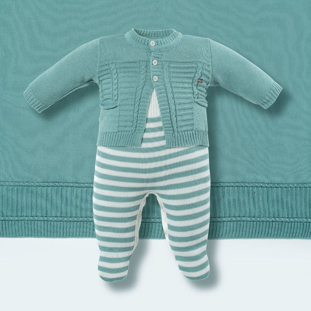 Saída de Maternidade Menino Macacão+ Manta Verde Listras-Hug