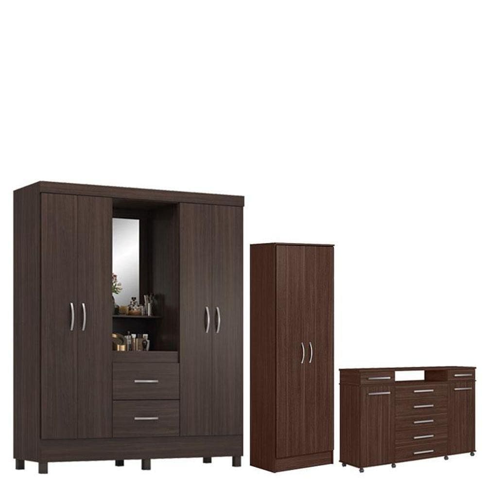 Guarda Roupa Casal Capelinha Lord Com Multiuso Golden Com Cômoda London Café - Demóbile