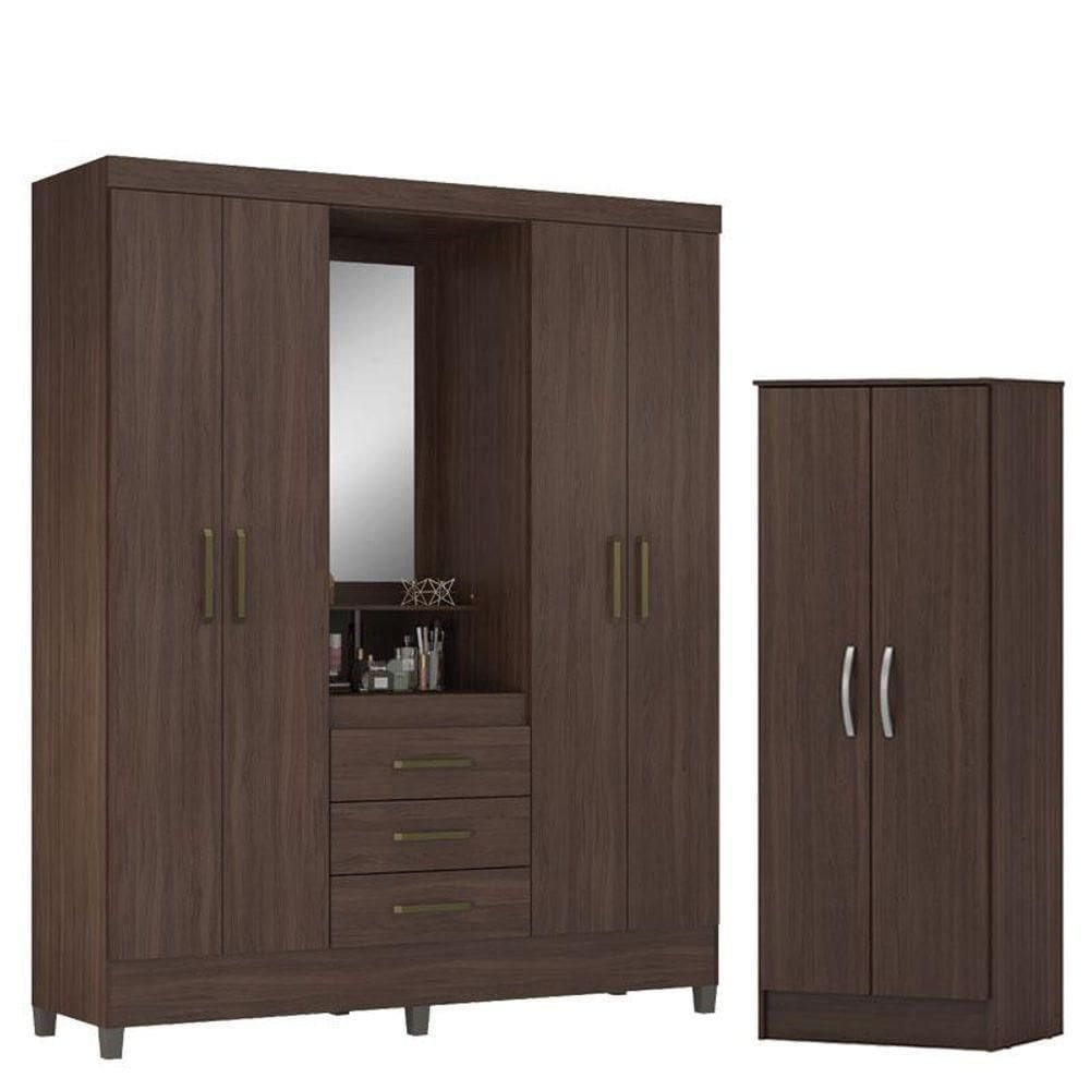 Guarda Roupa Casal Capelinha Pérsia Com Multiuso Viena Café - Demóbile