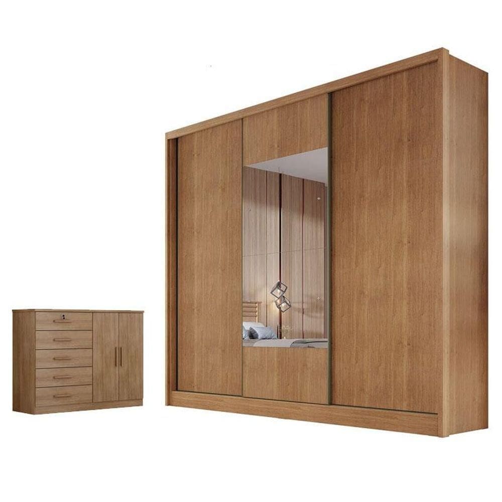 Guarda Roupa Casal Medelim Com Espelho E Cômoda Seul Cumaru 23 - Horizonte