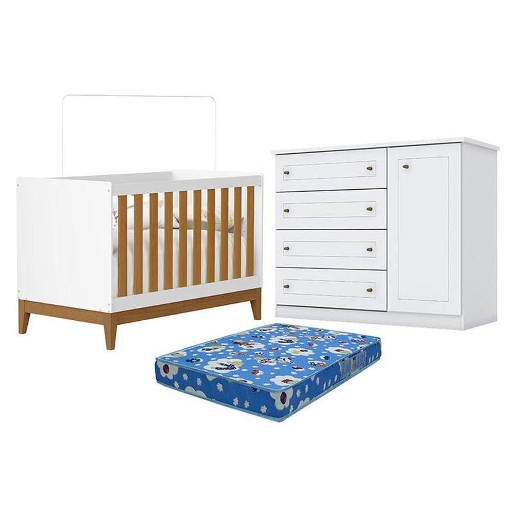 Berço Americano Flip Branco Acetinado Savana Reller Cômoda Americano Brando Colchão Ortobom Henn