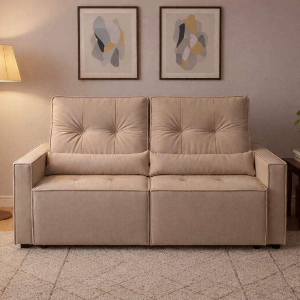 Sofá Retrátil E Reclinável Londrina 1,60m Em Veludo Com Assento D23 – Lojas Curitibanas Bege
