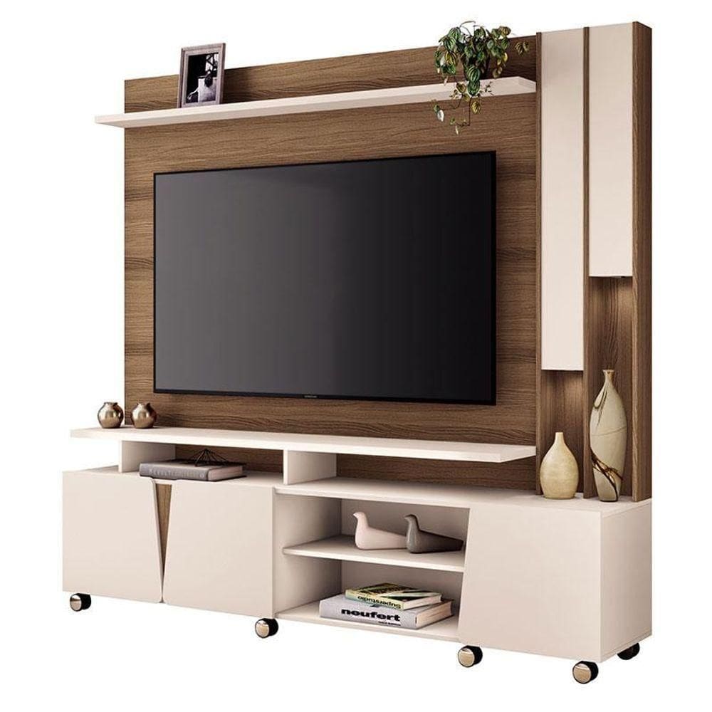 Estante Home Theater Virtus Castanho Off White - Hb Móveis
