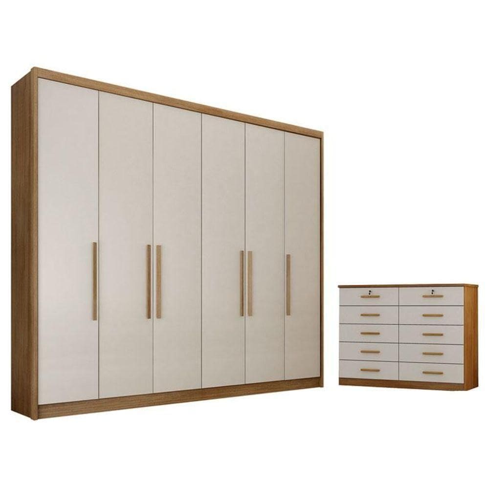 Guarda Roupa Casal Bolonha E Gaveteiro Milão Com Chave Cumaru 25 Fendi - Horizonte