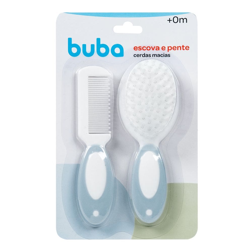 Escova e Pente Cerdas Macias Azul Buba