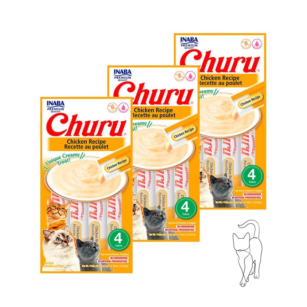 Purê Churu Petisco Cremoso Gatos Sabor Galinha 56g Kit 3 Unidades