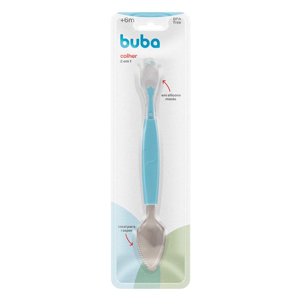 Colher 2 em 1 Buba Raspa Fruta em Inox e Silicone Azul
