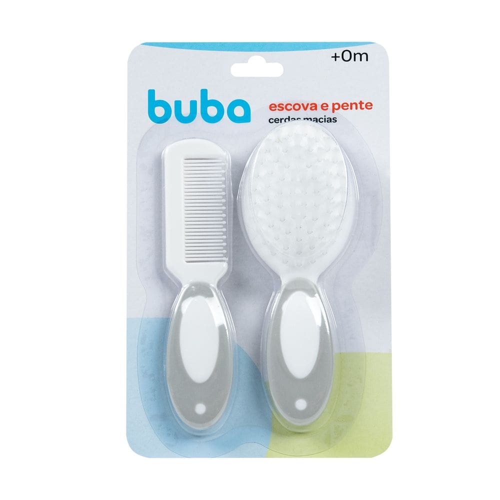 Escova e Pente Cerdas Macias Cinza Buba