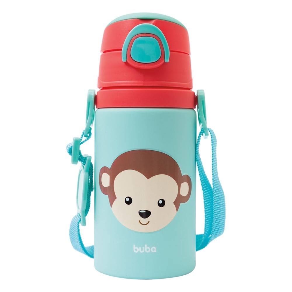 Garrafinha Alumínio Com Canudo Buba Animal Fun Macaco 400ml