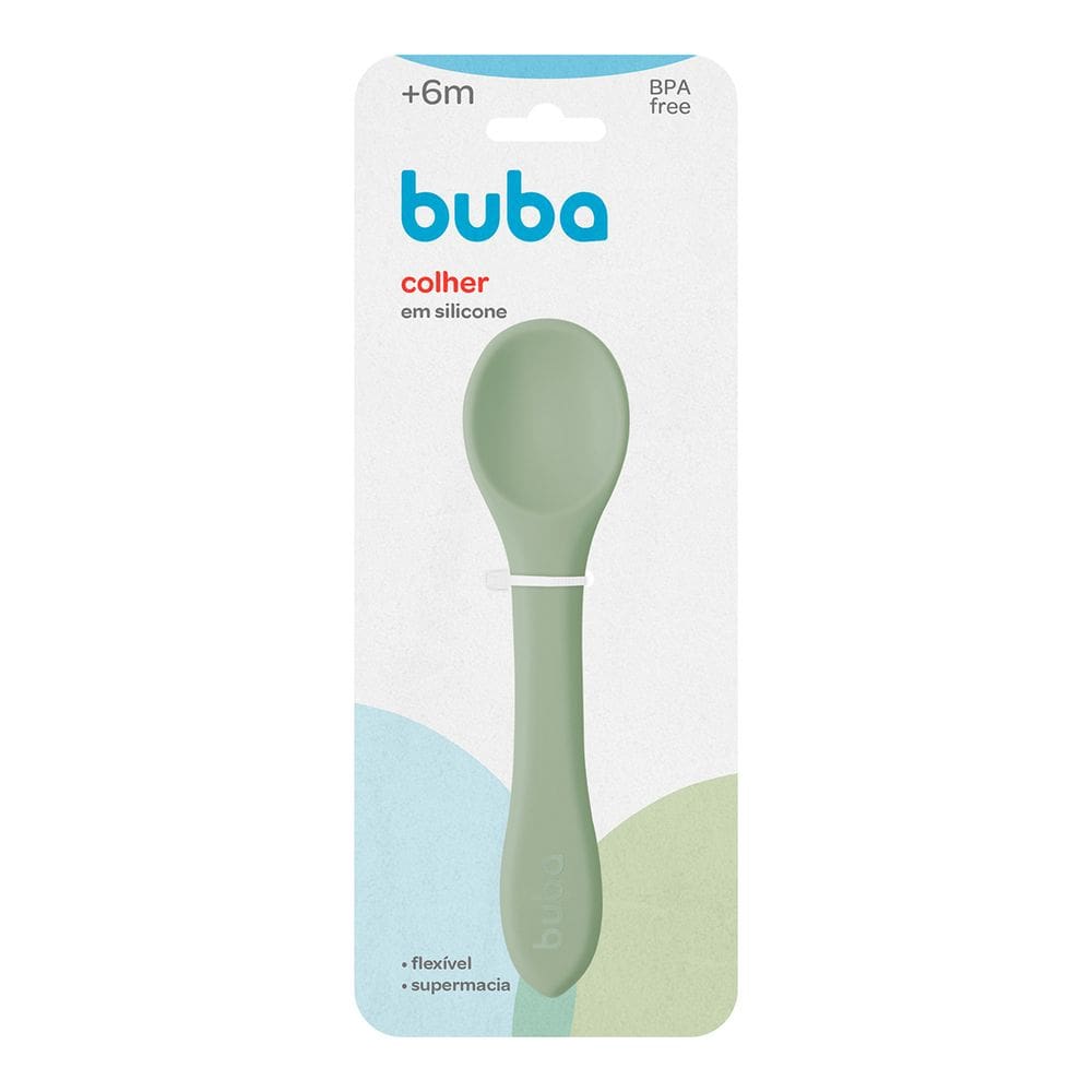 Colher Flexível Verde em Silicone Para Bebês +6 Meses Buba