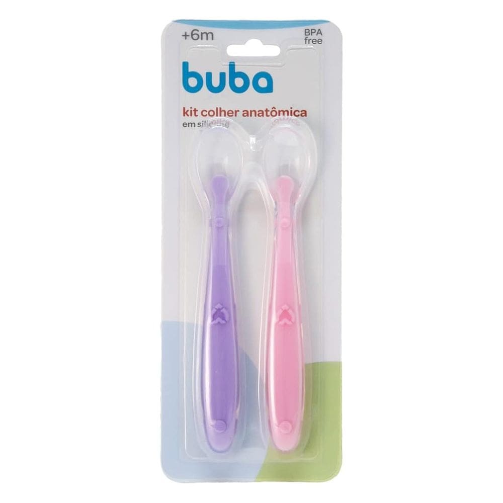 Kit 2 Colheres Silicone Buba Alimentação Bebê  Rosa/Lilás