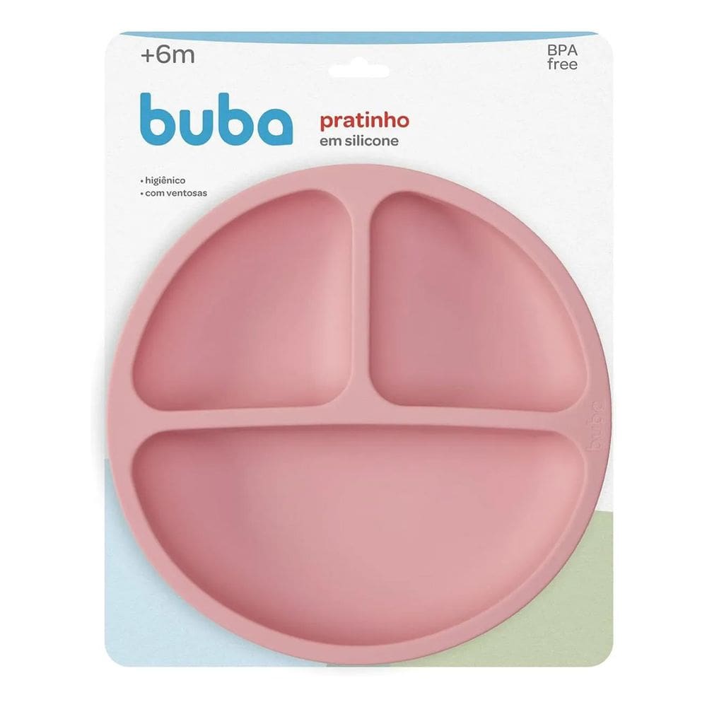 Prato Infantil de Silicone com Ventosa Buba Rosa