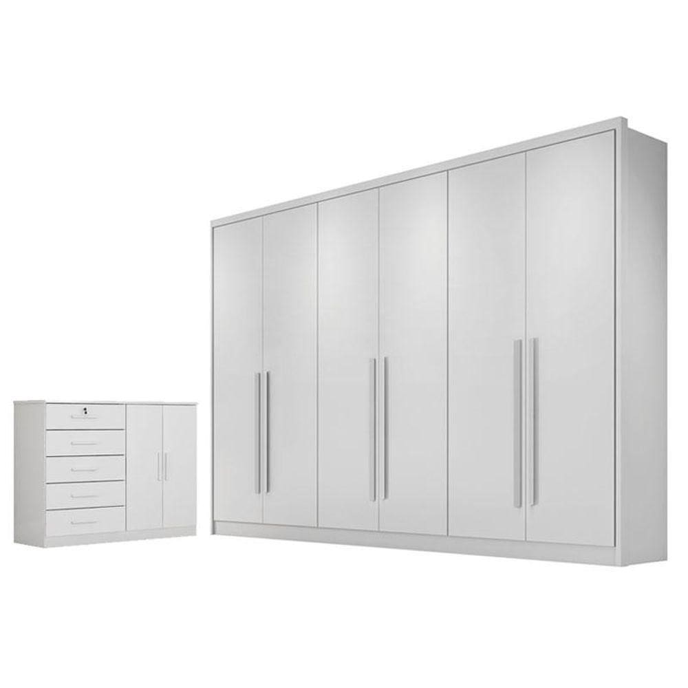 Guarda Roupa Casal Livorno E Cômoda Seul Com Chave Neve - Horizonte