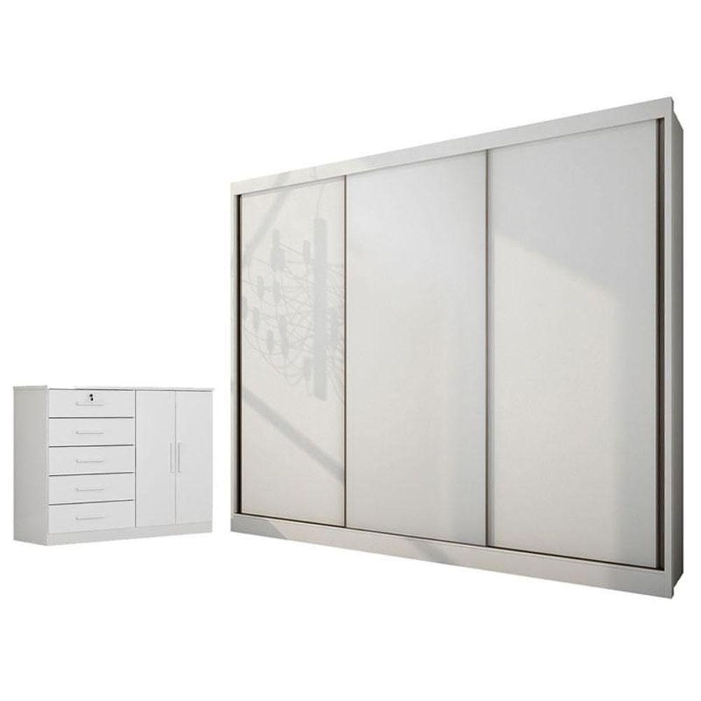 Guarda Roupa Casal Medelim E Cômoda Seul Neve - Horizonte