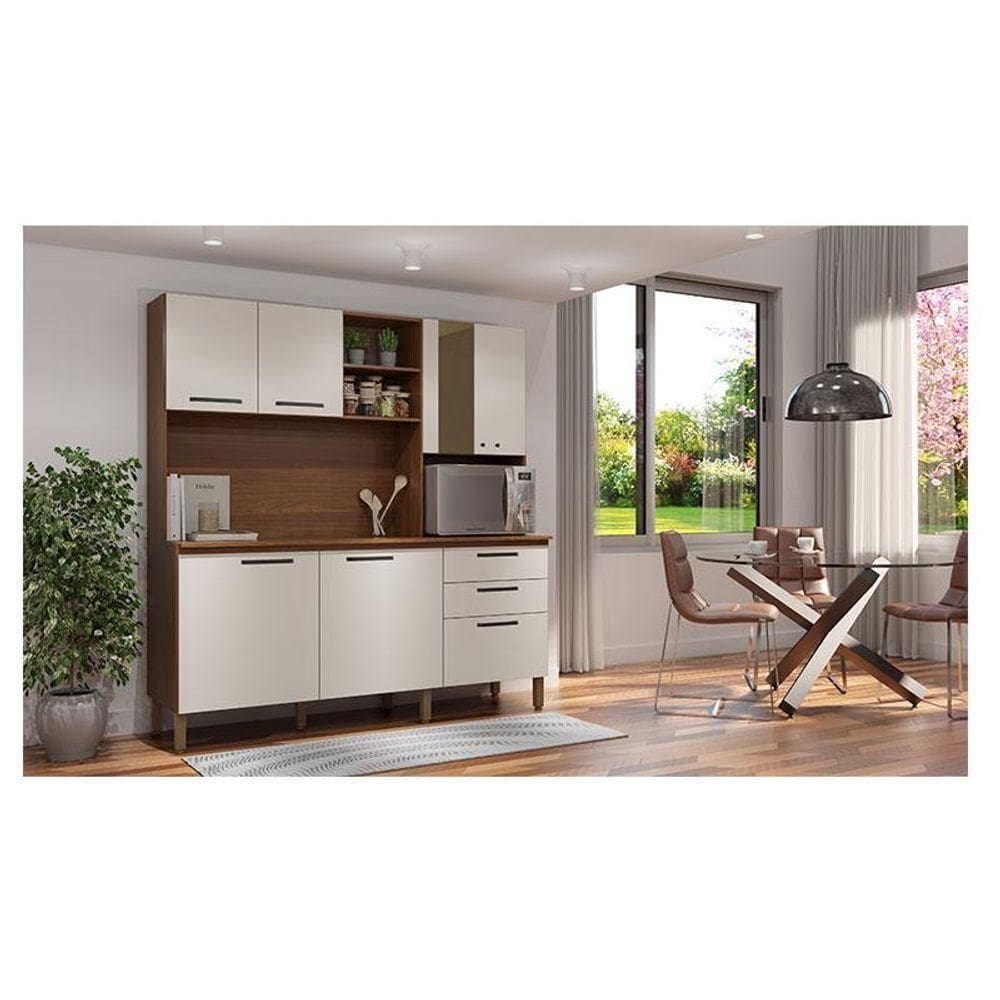 Kit Cozinha Ambiente Com Tampo Nogueira Off White - Kits Paraná