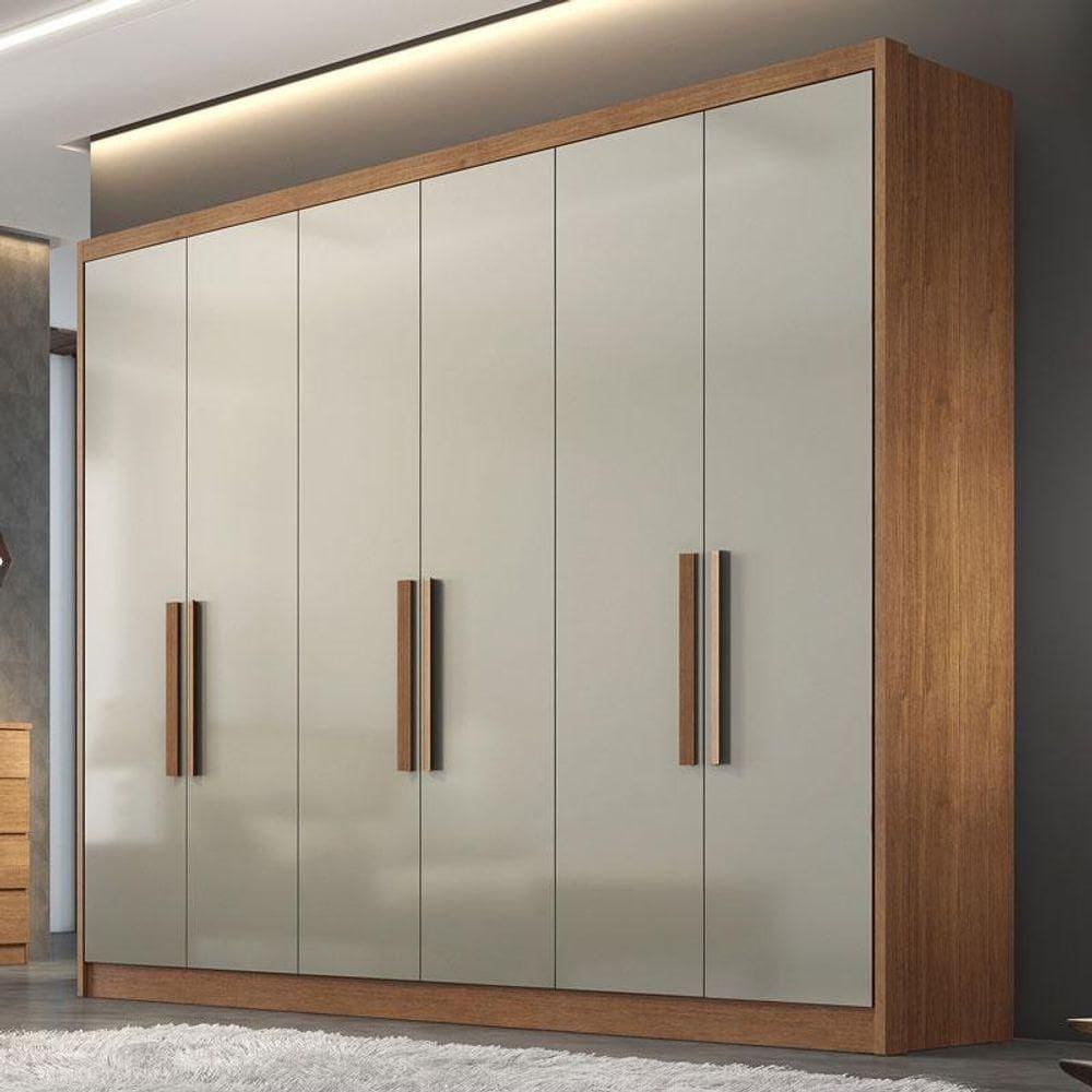 Guarda Roupa Casal Ambiente Linea 6 Portas 4 Gavetas Cumaru 25 Fendi Com Nicho - Horizonte