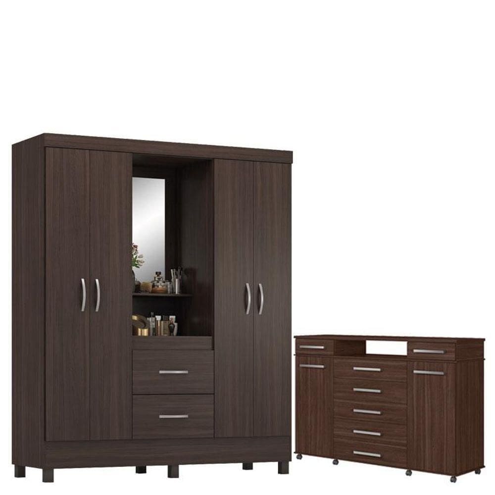 Guarda Roupa Casal Lord Com Cômoda London Café - Demóbile