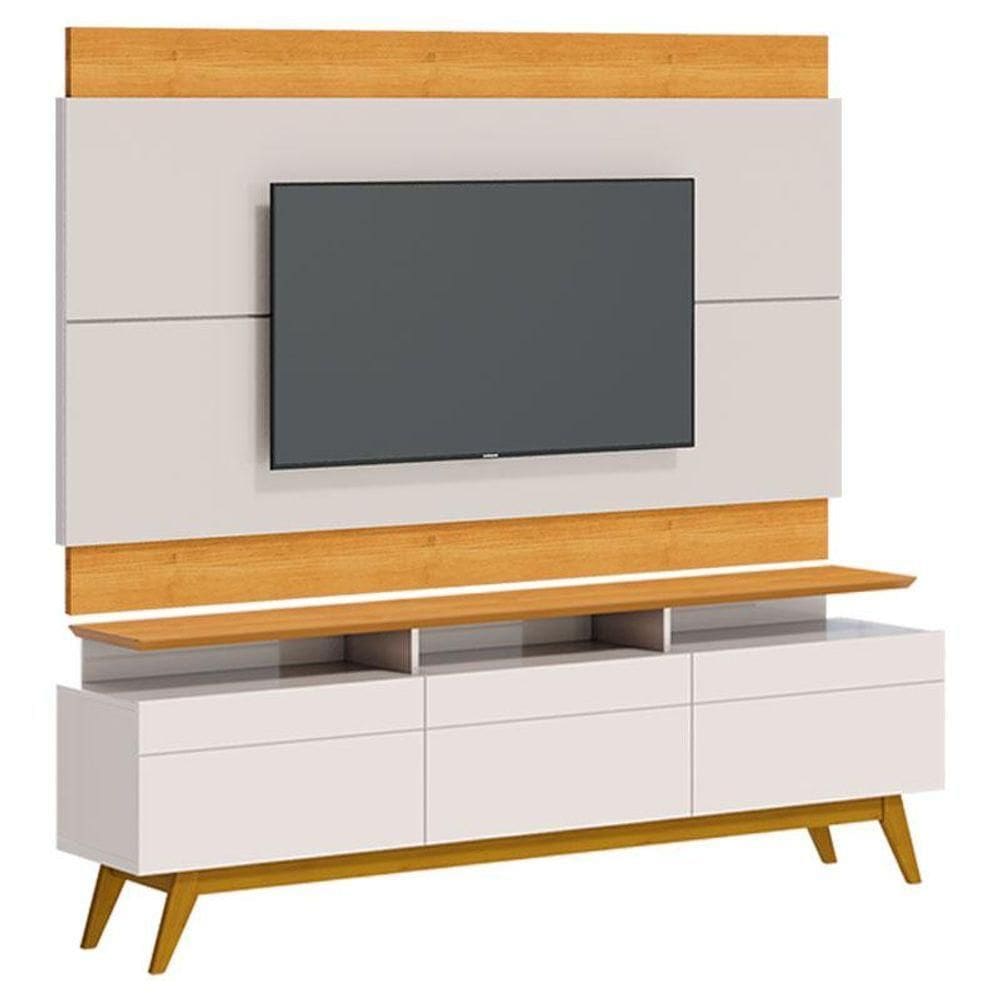 Rack Bancada 3 Gavetas Com Nicho E Painel Para Tv Classic 1.8 Off White Nature - Imcal