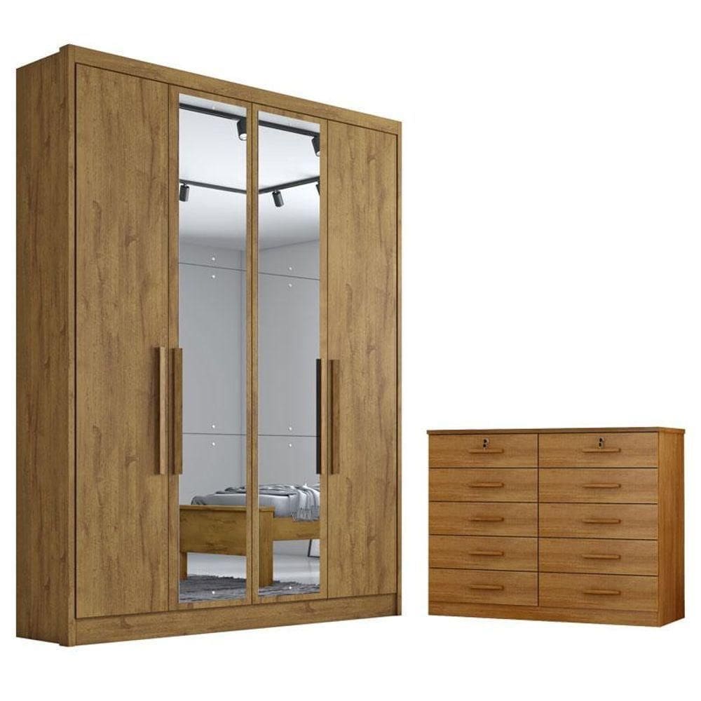 Guarda Roupa Solteiro Sevilha Com Espelho E Gaveteiro Milão Com Chave Cumaru 23 - Horizonte