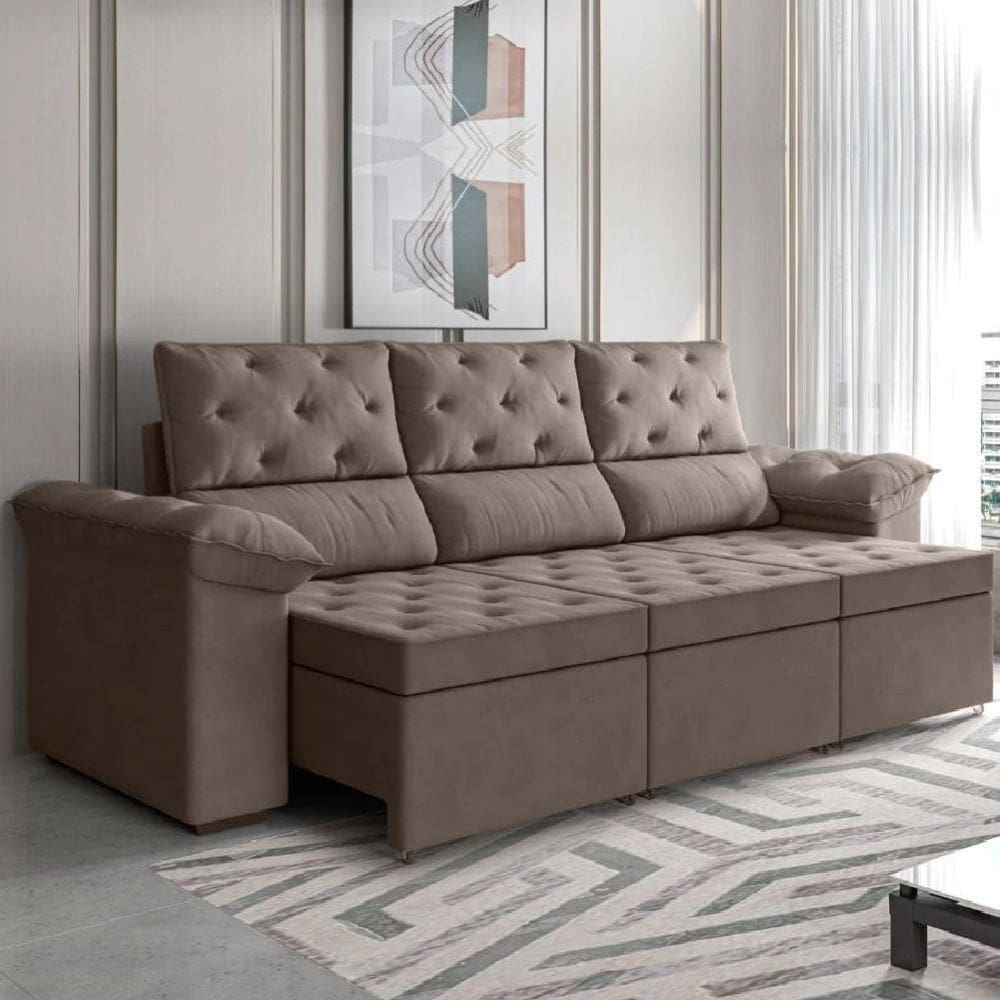 Sofa 3 Lugares Retratil 210cm Sued York Flash Estofado