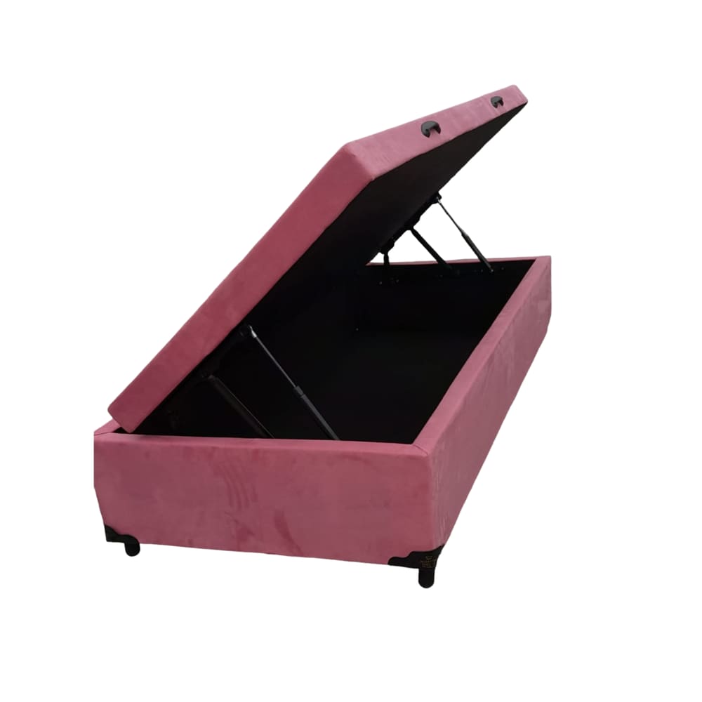 Cama Box Baú Solteiro Suede Rose Com Pistão A Gás - Estrutura Reforçada - Imperium do Sono