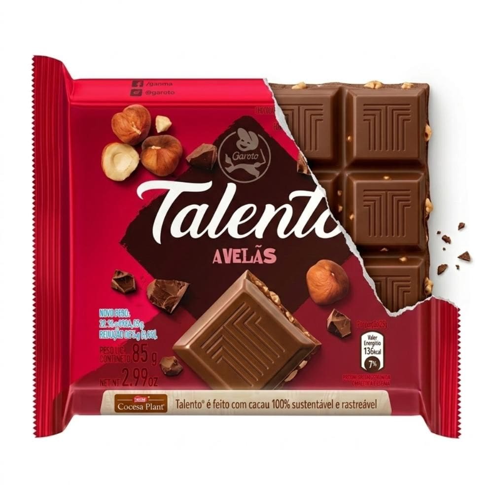 Chocolate Talento Ao Leite Com Avelã Tablete 85g Garoto Nestlé