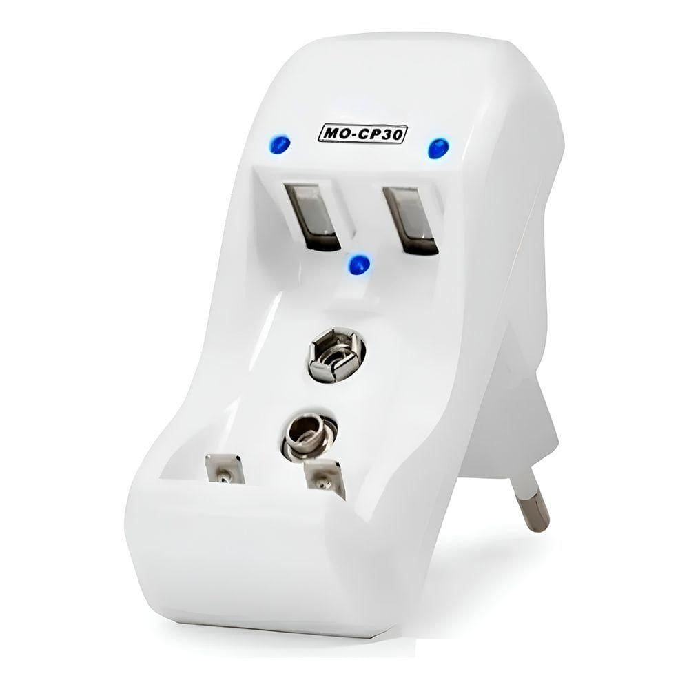Carregador De Pilhas Aa, Aaa E 9v Bivolt Com 3 Leds Indicadores – Compacto E Rápido