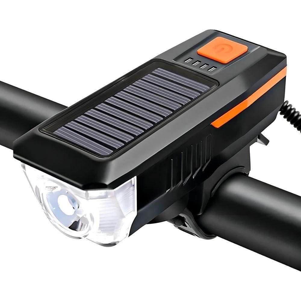 Lanterna E Buzina Solar Para Bicicleta – Segurança E Visibilidade Dia E Noite Recarregável Sinalizador