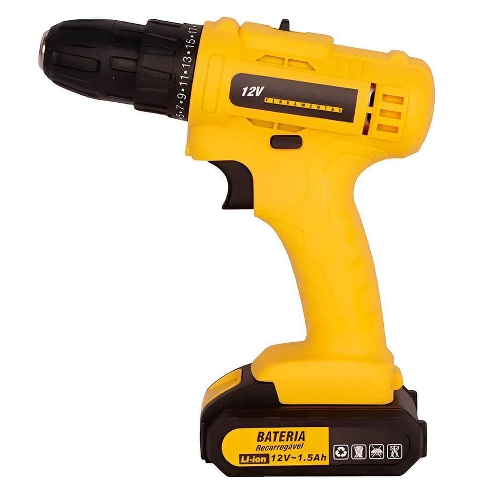 Parafusadeira 12v Sem Fio Com Maleta, Bateria Bivolt E Kit Completo De Brocas E Bits