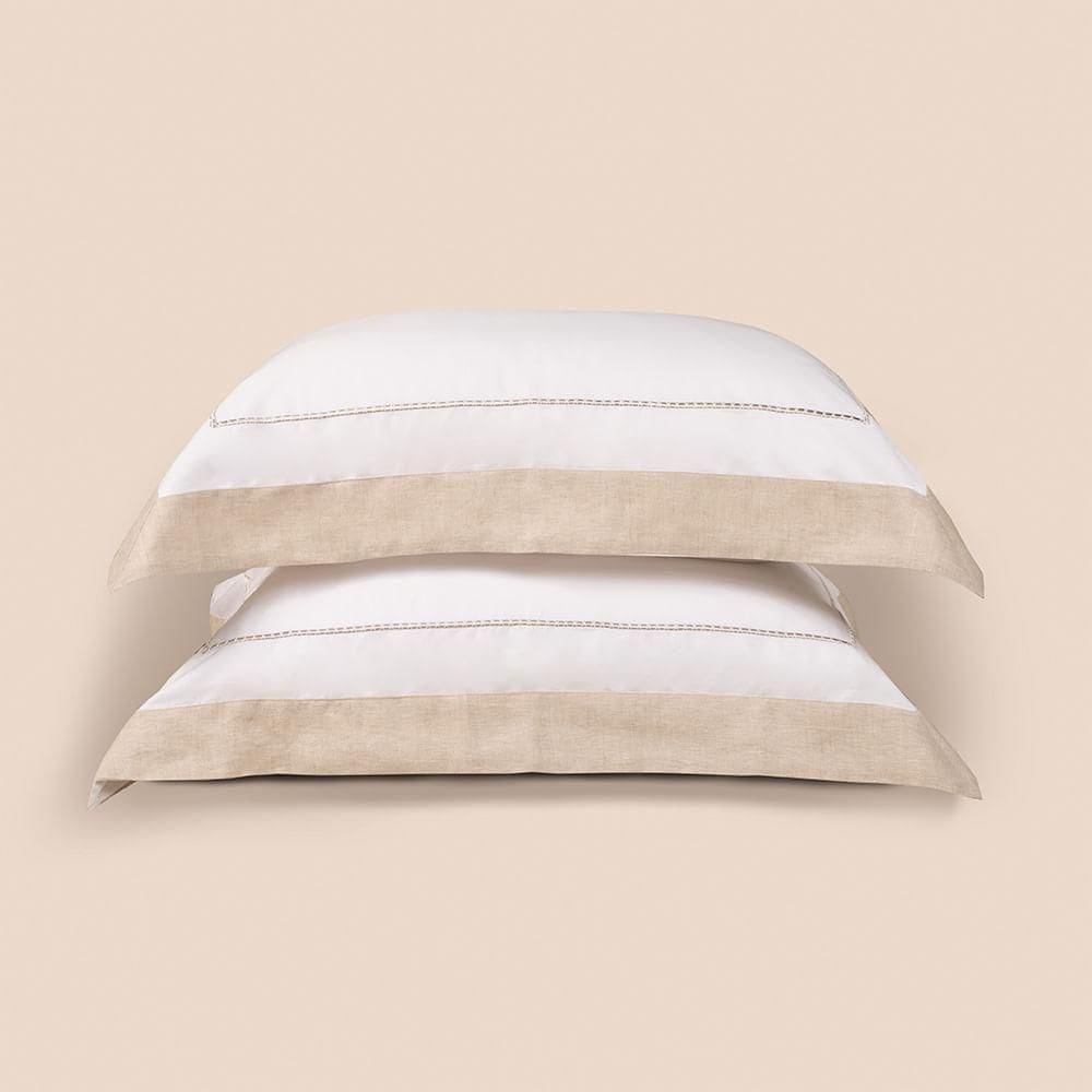 Jogo De Fronhas Altenburg Haus Algodão Egípcio E Linho Supremo Bege Instinto