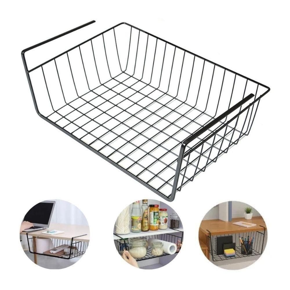 Cesto Organizador Suspenso Aramado Multiuso Gaveta Encaixe Mesa Armario Prateleira Grande Lavanderia Banheiro Porta Obje