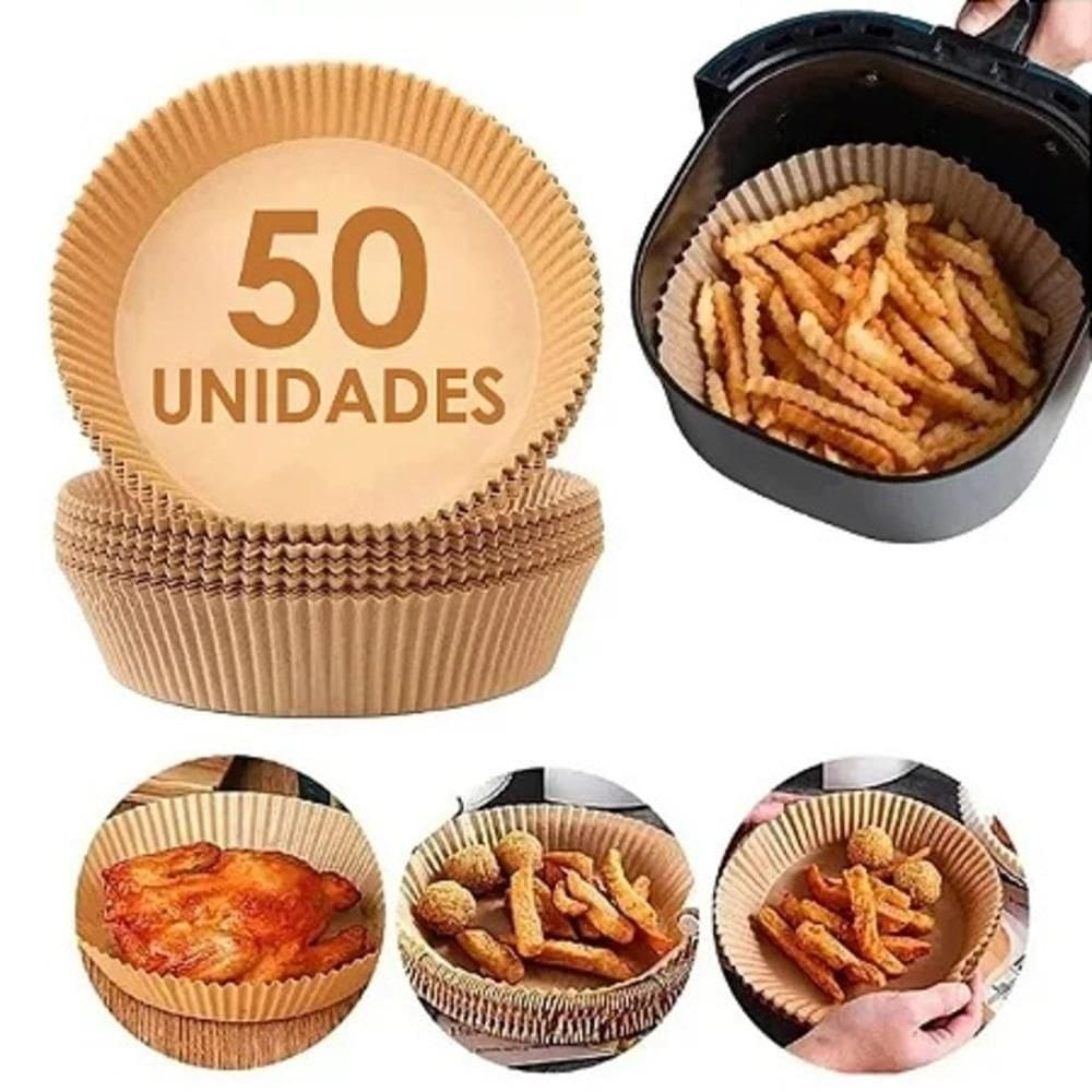 Kit 50 Forma De Papel Air Fryer Forminha Descartavel Fritadeira Eletrica Antiaderente Redonda 20cm Alimentos