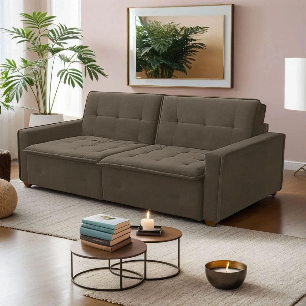 Sofá Cama Reclinável 3 Lugares Filadélfia Veludo Marrom Café - Lojas Curitibanas