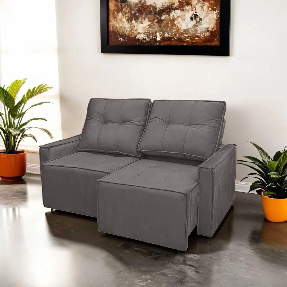 Sofá Retrátil Reclinável Monaco Veludo Cinza Trovão - Lojas Curitibanas
