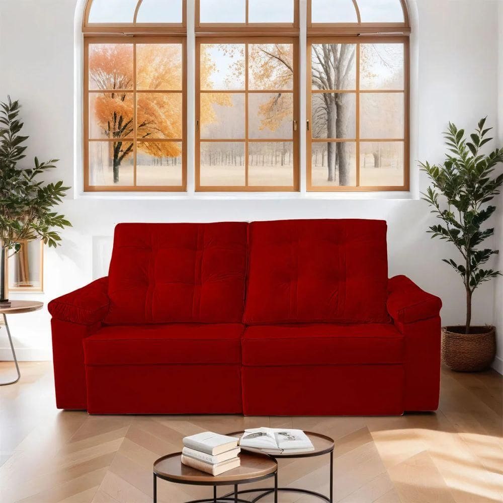 Sofá Sevilha Retrátil 3 Lugares Vermelho Simonetto - Lojas Curitibanas