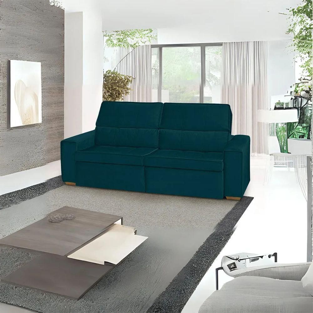 Sofá Retrátil E Reclinável 3 Lugares Havana Azul Lux - Lojas Curitibanas
