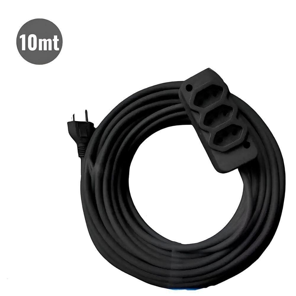 Extensão Elétrica 10 Metros Com Cabo Pp 2,5mm – 3 Saídas (2x10a - 1x20a) Preto