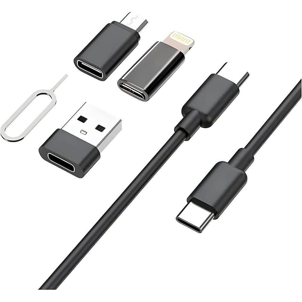 Kit Adaptador 5 Em 1 Múltiplos Cabos Celular Aparelhos - Conexão Completa Em Qualquer Lugar