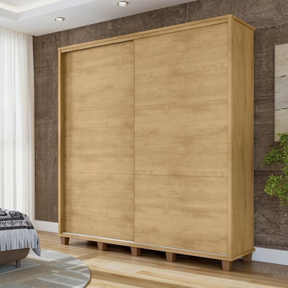 Guarda-roupa Casal Monte Carlo com 2 Portas de Correr Ripada 4 Gavetas Internas e Maleiros Cinamomo