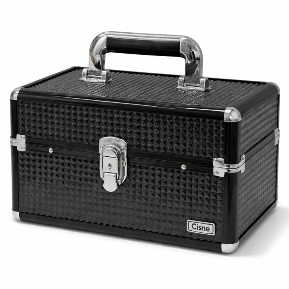 Maleta de Maquiagem Cisne Preta e Prata com 2 Bandejas Csn-a152