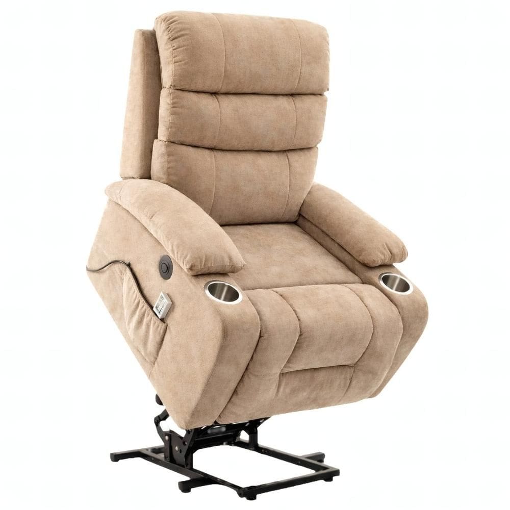 Poltrona Reclinável Elétrica Lift com Elevação Niara Veludo Bege C01 - Mpozenato