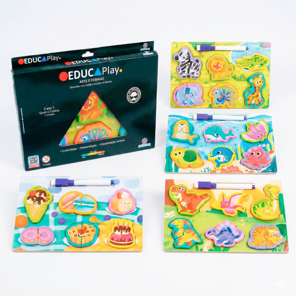 Arte Formas Lousa Quebra Cabeca Madeira Educativo Didatico