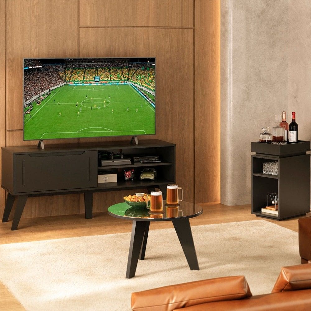 Sala Completa para TV Até 60” 1 Porta Copa do Mundo Preto - Pnr Móveis
