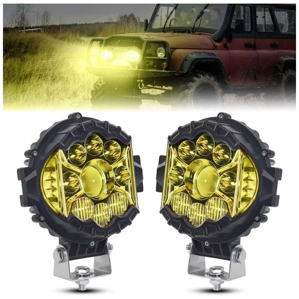 Farol de Milha LED Off Road Âmbar com 5100 Lúmens e Luz Branca IP68 12V 24V, 80W, 2Un, Aaiwa