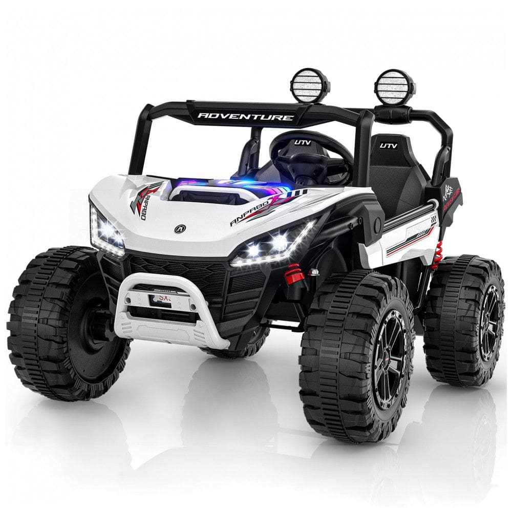 Carro Elétrico Infantil ANPABO Branco 24V 2 Lugares 4 Motores 200W Suspensão Rainbow LED Controle Bluetooth 5.1km/h