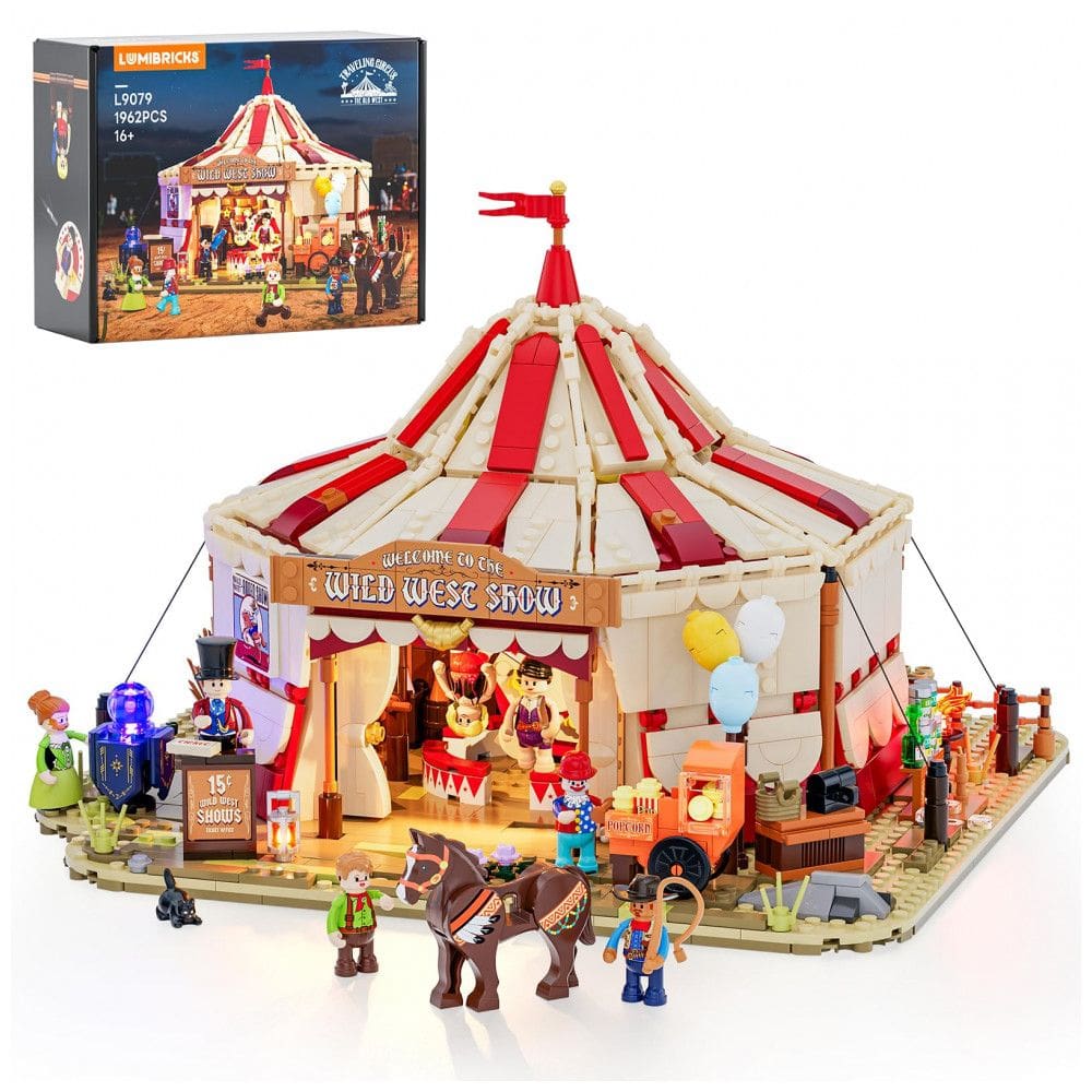Circo Viajante Wild West Lumibricks Vermelho com 7 LEDs, 1962 Peças, Estrutura Modular Big Top, 16+ Anos