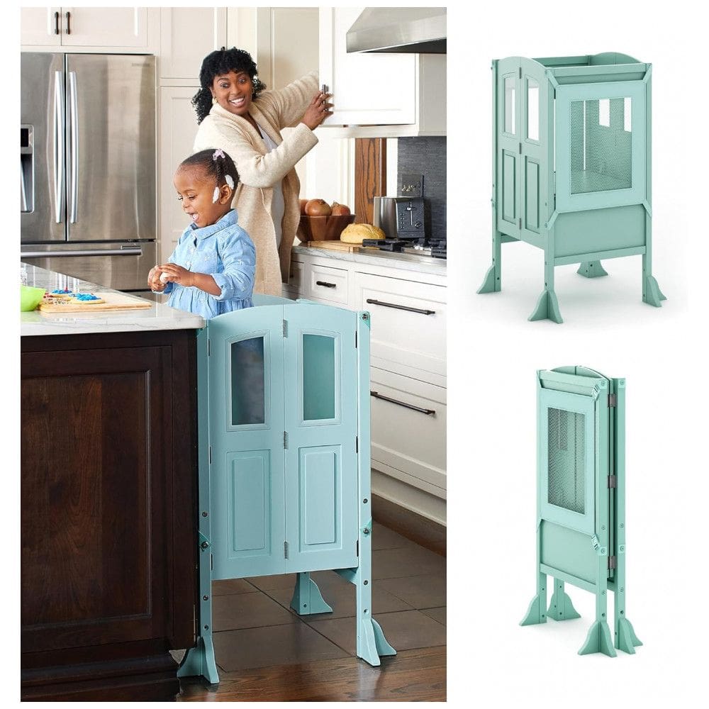 Banqueta Torre de Aprendizagem Dobrável Martha Stewart Kitchen Helper Menta Madeira Bétula Altura Ajustável
