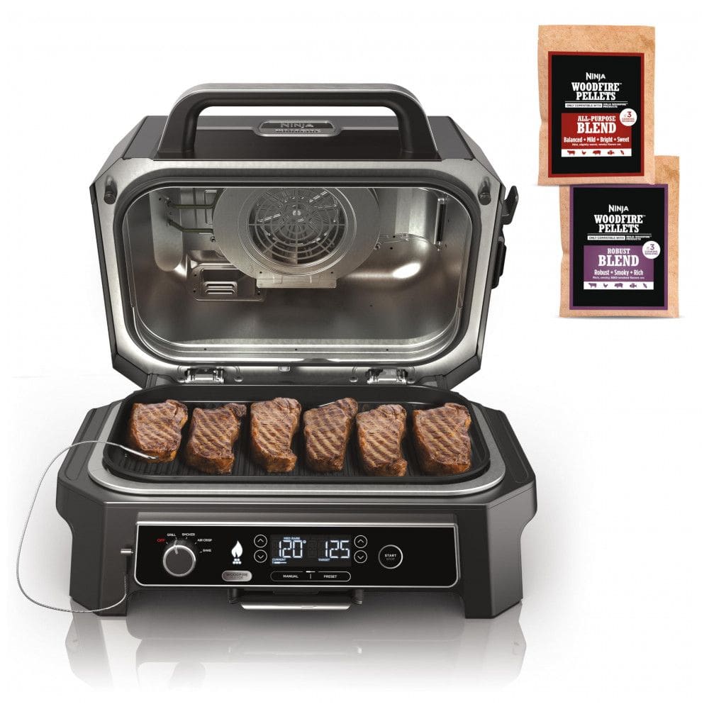 Grill Smoker Ninja Outdoor Woodfire Pro XL 4 em 1 - Churrasqueira, Fumante, Air Fryer e Forno com Termômetro Embutido